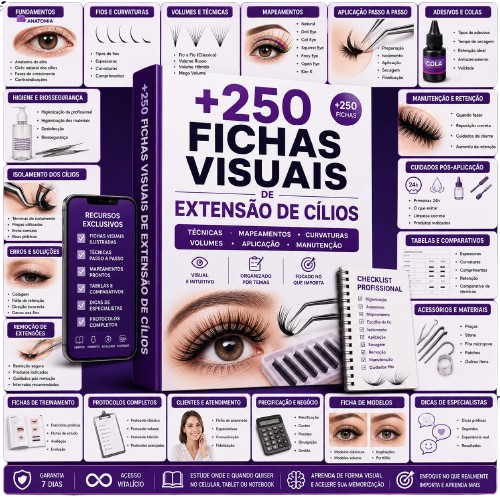 Kit +250 Fichas Visuais de Extensão de Cílios